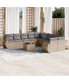 vidaXL 11-częściowy zestaw mebli ogrodowych z poduszkami, beżowy, polirattan Dārza mēbeļu komplekti