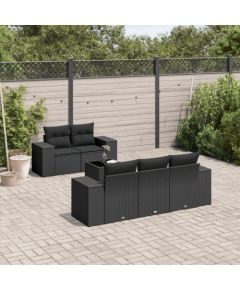 vidaXL 6-częściowy zestaw mebli ogrodowych z poduszkami, czarny polirattan Dārza mēbeļu komplekti