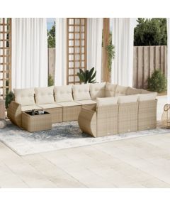 vidaXL 11-częściowy zestaw mebli ogrodowych z poduszkami, beżowy, polirattan Dārza mēbeļu komplekti