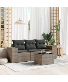 vidaXL 4-częściowy zestaw wypoczynkowy do ogrodu, poduszki, szary, rattan PE Dārza mēbeļu komplekti