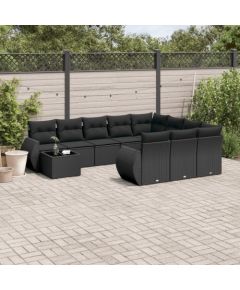 vidaXL 11-częściowy zestaw wypoczynkowy do ogrodu, poduszki czarny rattan PE Dārza mēbeļu komplekti