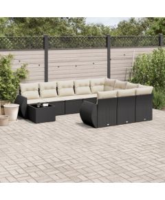 vidaXL 11-częściowy zestaw wypoczynkowy do ogrodu, poduszki czarny rattan PE Dārza mēbeļu komplekti