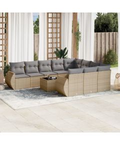 vidaXL 11-częściowy zestaw mebli ogrodowych z poduszkami, beżowy, polirattan Dārza mēbeļu komplekti