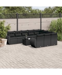 vidaXL 11-częściowy zestaw wypoczynkowy do ogrodu, poduszki czarny rattan PE Dārza mēbeļu komplekti