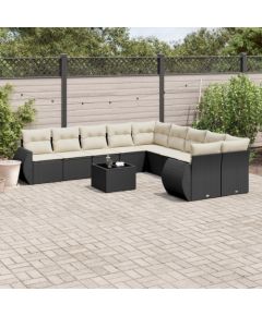 vidaXL 11-częściowy zestaw wypoczynkowy do ogrodu, poduszki czarny rattan PE Dārza mēbeļu komplekti