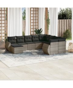 vidaXL 10-częściowy zestaw wypoczynkowy do ogrodu, z poduszkami, szary Dārza mēbeļu komplekti