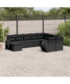 vidaXL 10-częściowy zestaw wypoczynkowy do ogrodu, poduszki czarny rattan PE Dārza mēbeļu komplekti