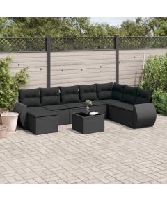 vidaXL 9-częściowy zestaw wypoczynkowy do ogrodu, z poduszkami, czarny Dārza mēbeļu komplekti