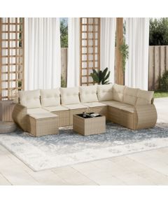 vidaXL 9-częściowy zestaw mebli ogrodowych z poduszkami, beżowy, polirattan Dārza mēbeļu komplekti