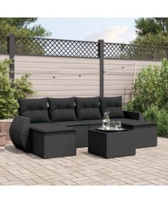 vidaXL 7-częściowy zestaw wypoczynkowy do ogrodu, z poduszkami, czarny Dārza mēbeļu komplekti