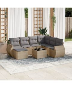 vidaXL 8-częściowy zestaw mebli ogrodowych z poduszkami, beżowy, polirattan Dārza mēbeļu komplekti