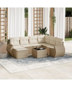 vidaXL 8-częściowy zestaw mebli ogrodowych z poduszkami, beżowy, polirattan Dārza mēbeļu komplekti