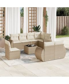 vidaXL 9-częściowy zestaw mebli ogrodowych z poduszkami, beżowy, polirattan Dārza mēbeļu komplekti