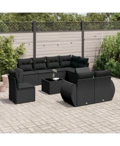 vidaXL 9-częściowy zestaw wypoczynkowy do ogrodu, z poduszkami, czarny Dārza mēbeļu komplekti