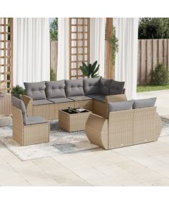 vidaXL 9-częściowy zestaw mebli ogrodowych z poduszkami, beżowy, polirattan Dārza mēbeļu komplekti