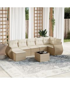 vidaXL 8-częściowy zestaw mebli ogrodowych z poduszkami, beżowy, polirattan Dārza mēbeļu komplekti