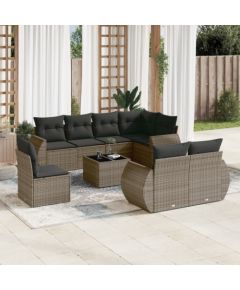 vidaXL 9-częściowy zestaw mebli ogrodowych z poduszkami, szary, polirattan Dārza mēbeļu komplekti