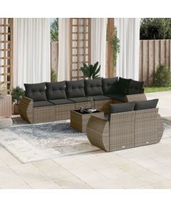 vidaXL 9-częściowy zestaw mebli ogrodowych z poduszkami, szary, polirattan Dārza mēbeļu komplekti