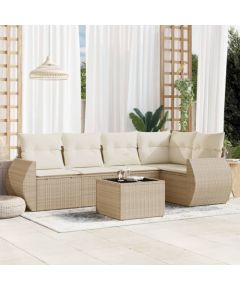 vidaXL 6-częściowy zestaw mebli ogrodowych z poduszkami, beżowy, polirattan Dārza mēbeļu komplekti