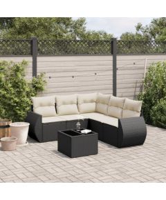 vidaXL 6-częściowy zestaw mebli ogrodowych z poduszkami, czarny polirattan Dārza mēbeļu komplekti