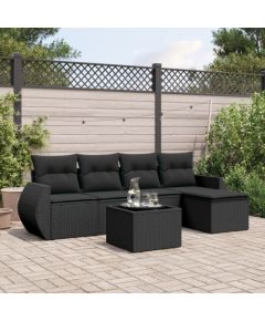 vidaXL 6-częściowy zestaw mebli ogrodowych z poduszkami, czarny polirattan Dārza mēbeļu komplekti