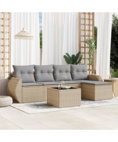 vidaXL 6-częściowy zestaw mebli ogrodowych z poduszkami, beżowy, polirattan Dārza mēbeļu komplekti