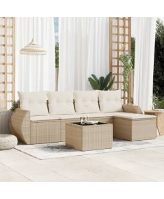 vidaXL 6-częściowy zestaw mebli ogrodowych z poduszkami, beżowy, polirattan Dārza mēbeļu komplekti