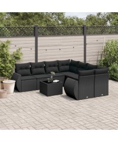 vidaXL 9-częściowy zestaw wypoczynkowy do ogrodu, z poduszkami, czarny Dārza mēbeļu komplekti