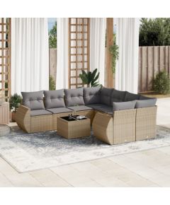 vidaXL 9-częściowy zestaw mebli ogrodowych z poduszkami, beżowy, polirattan Dārza mēbeļu komplekti