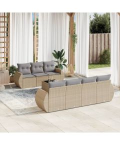 vidaXL 8-częściowy zestaw mebli ogrodowych z poduszkami, beżowy, polirattan Dārza mēbeļu komplekti