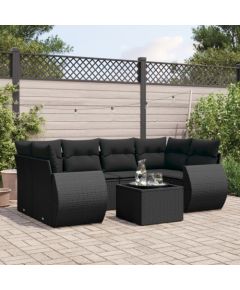 vidaXL 7-częściowy zestaw wypoczynkowy do ogrodu, z poduszkami, czarny Dārza mēbeļu komplekti