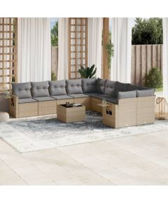 vidaXL 11-częściowy zestaw mebli ogrodowych z poduszkami, beżowy, polirattan Dārza mēbeļu komplekti