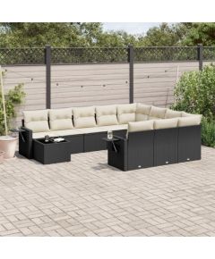 vidaXL 11-częściowy zestaw wypoczynkowy do ogrodu, poduszki czarny rattan PE Dārza mēbeļu komplekti