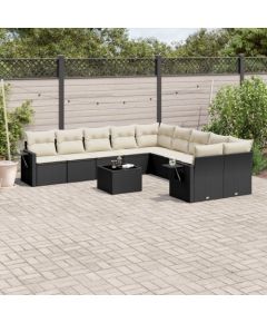 vidaXL 11-częściowy zestaw wypoczynkowy do ogrodu, poduszki czarny rattan PE Dārza mēbeļu komplekti