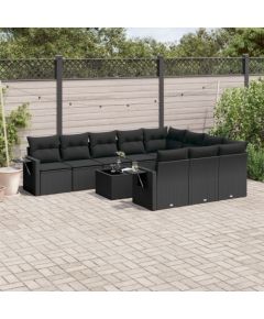 vidaXL 11-częściowy zestaw wypoczynkowy do ogrodu, poduszki czarny rattan PE Dārza mēbeļu komplekti