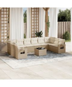 vidaXL 11-częściowy zestaw mebli ogrodowych z poduszkami, beżowy, polirattan Dārza mēbeļu komplekti