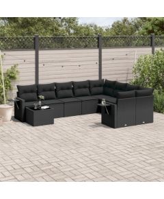 vidaXL 10-częściowy zestaw wypoczynkowy do ogrodu, poduszki czarny rattan PE Dārza mēbeļu komplekti