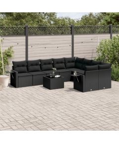 vidaXL 10-częściowy zestaw wypoczynkowy do ogrodu, poduszki czarny rattan PE Dārza mēbeļu komplekti