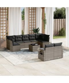 vidaXL 10-częściowy zestaw wypoczynkowy do ogrodu, z poduszkami, szary Dārza mēbeļu komplekti