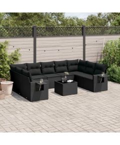 vidaXL 10-częściowy zestaw wypoczynkowy do ogrodu, poduszki czarny rattan PE Dārza mēbeļu komplekti