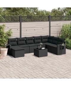 vidaXL 9-częściowy zestaw wypoczynkowy do ogrodu, z poduszkami, czarny Dārza mēbeļu komplekti