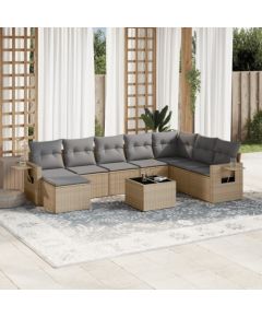 vidaXL 9-częściowy zestaw mebli ogrodowych z poduszkami, beżowy, polirattan Dārza mēbeļu komplekti