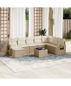 vidaXL 9-częściowy zestaw mebli ogrodowych z poduszkami, beżowy, polirattan Dārza mēbeļu komplekti