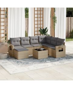 vidaXL 8-częsciowy zestaw mebli ogrodowych z poduszkami, beżowy, polirattan Dārza mēbeļu komplekti