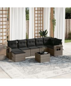 vidaXL 8-częsciowy zestaw mebli ogrodowych z poduszkami, szary, polirattan Dārza mēbeļu komplekti