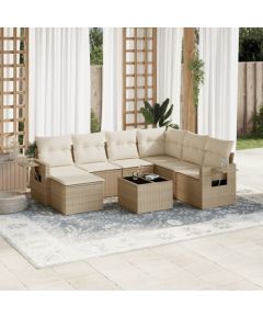 vidaXL 8-częsciowy zestaw mebli ogrodowych z poduszkami, beżowy, polirattan Dārza mēbeļu komplekti