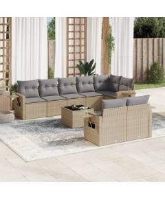 vidaXL 9-częściowy zestaw mebli ogrodowych z poduszkami, beżowy, polirattan Dārza mēbeļu komplekti