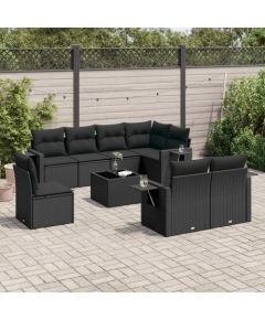 vidaXL 9-częściowy zestaw wypoczynkowy do ogrodu, z poduszkami, czarny Dārza mēbeļu komplekti