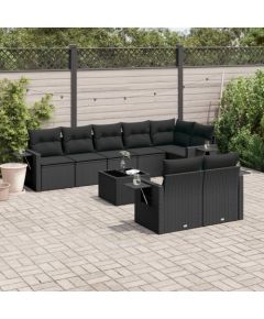 vidaXL 9-częściowy zestaw wypoczynkowy do ogrodu, z poduszkami, czarny Dārza mēbeļu komplekti
