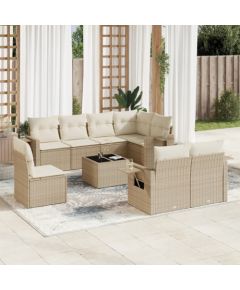 vidaXL 9-częściowy zestaw mebli ogrodowych z poduszkami, beżowy, polirattan Dārza mēbeļu komplekti